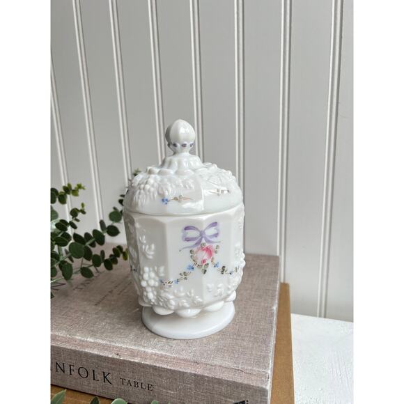 Vintage Milk Glass Painted Candy Dish Westmoreland Charleston Rose | Coquette - Picture 5 of 11